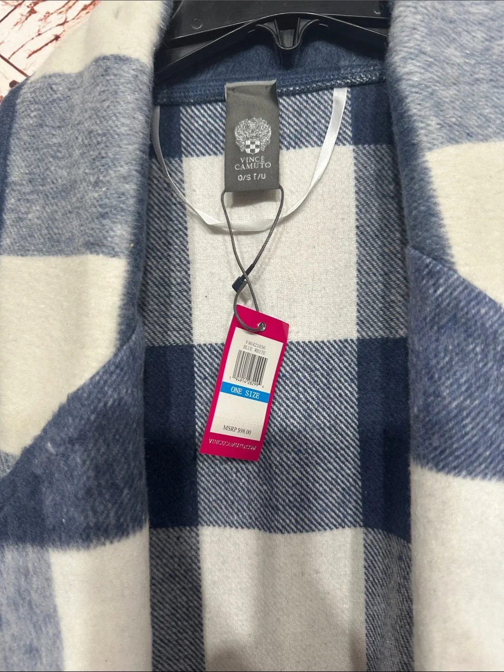 NWT Vince Camuto Navy and White Check Plaid Wrap